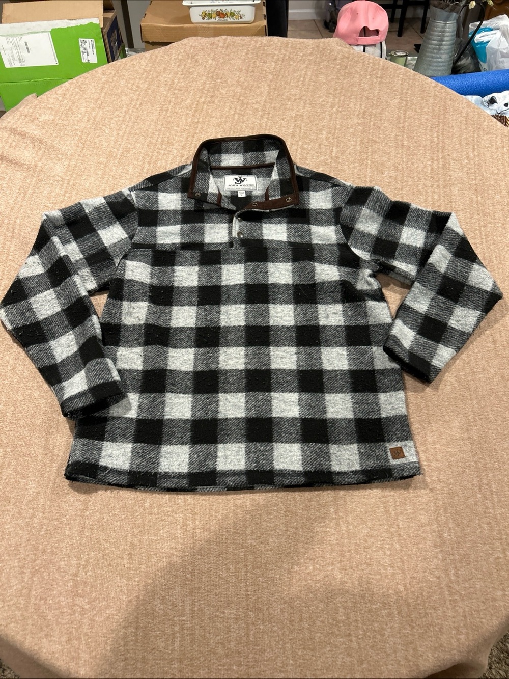 John Wayne Checkered Fleece Pullover - Black & White Size L